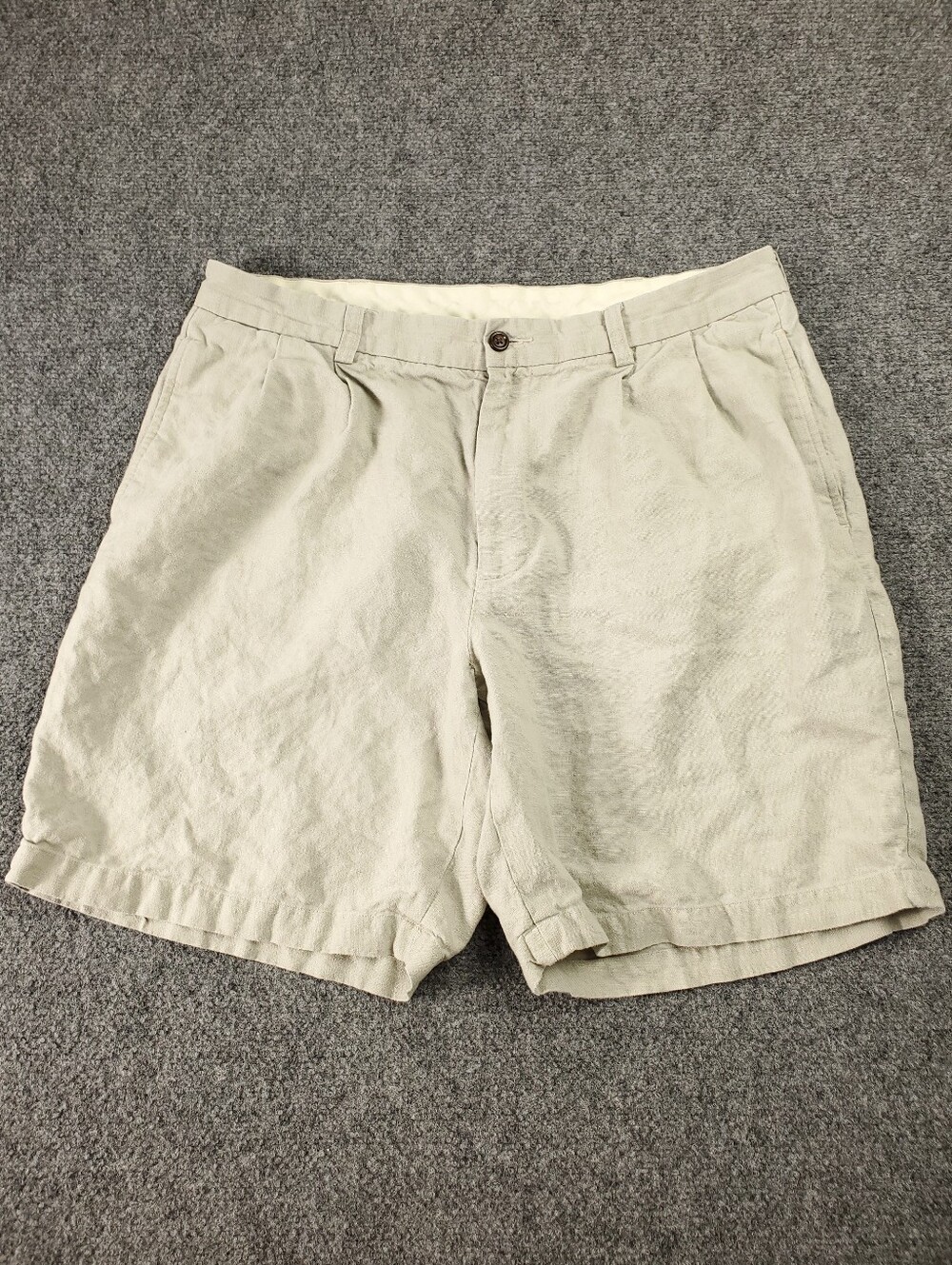 Brooks Brothers 346 100% Linen Bermuda Shorts 36 Khaki Pleated Preppy Summer